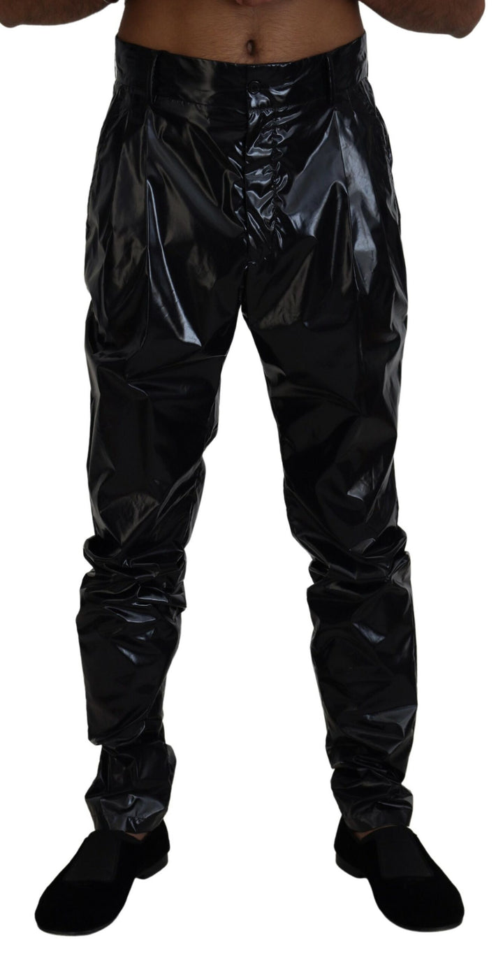 Schwarz Glänzende Nylon Skinny Männer Hosen