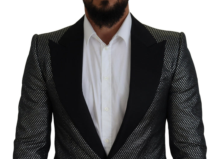 Schwarz Silber Jacquard Slim Fit Jacke Blazer