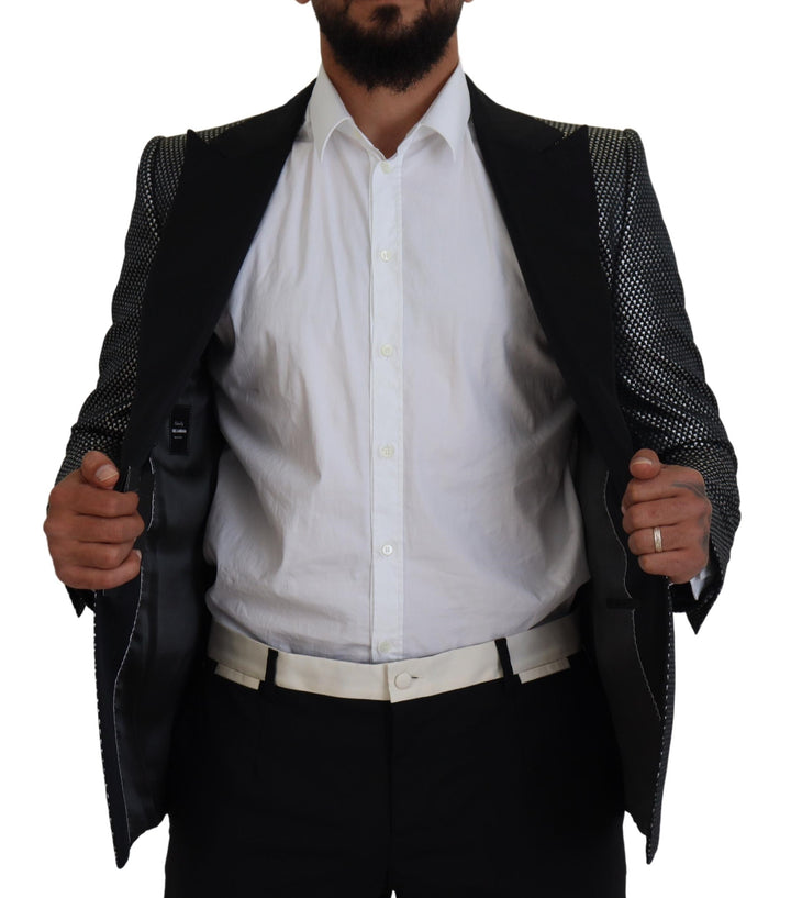 Schwarz Silber Jacquard Slim Fit Jacke Blazer