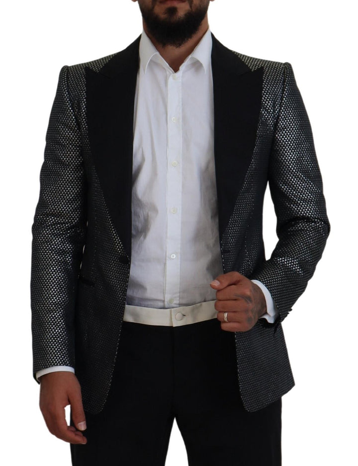 Schwarz Silber Jacquard Slim Fit Jacke Blazer