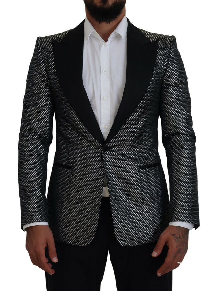Schwarz Silber Jacquard Slim Fit Jacke Blazer