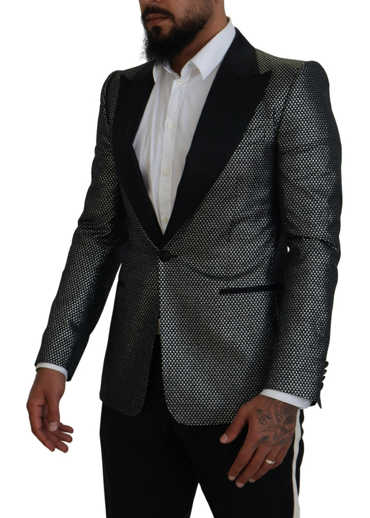Schwarz Silber Jacquard Slim Fit Jacke Blazer