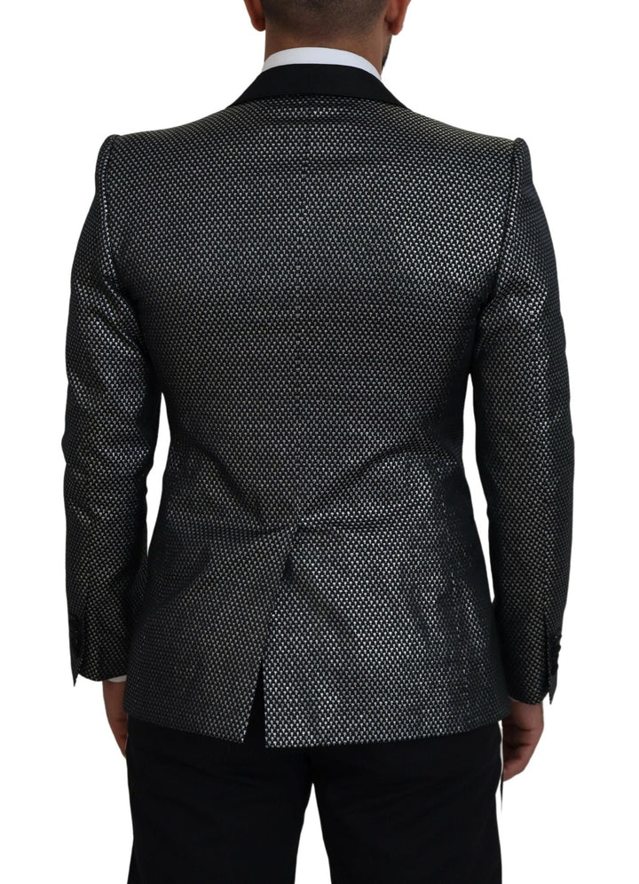 Schwarz Silber Jacquard Slim Fit Jacke Blazer