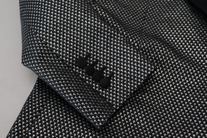 Schwarz Silber Jacquard Slim Fit Jacke Blazer