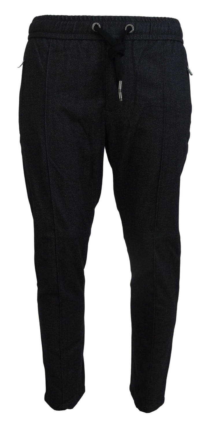Elegant tapered blue denim trousers