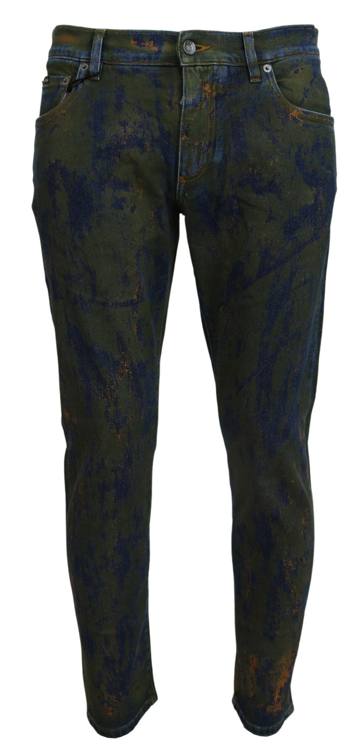 Blaugrüne Skinny Denim-Jeans aus Baumwolle