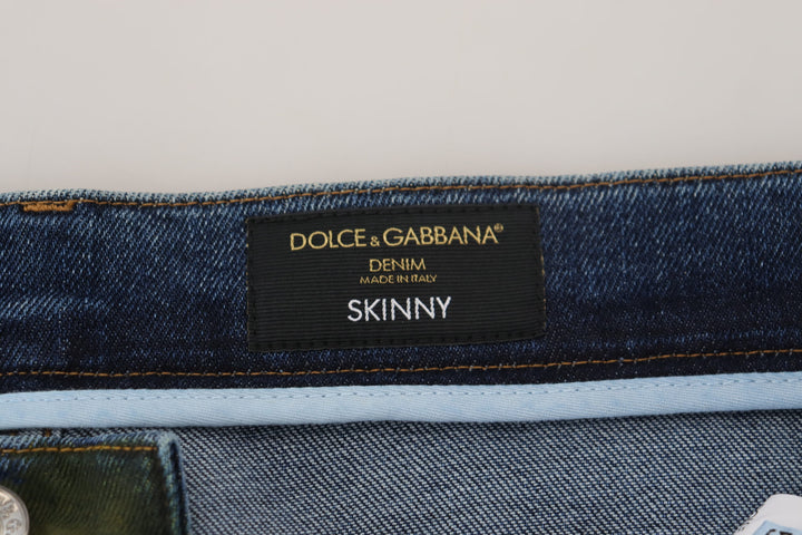 Blaugrüne Skinny Denim-Jeans aus Baumwolle