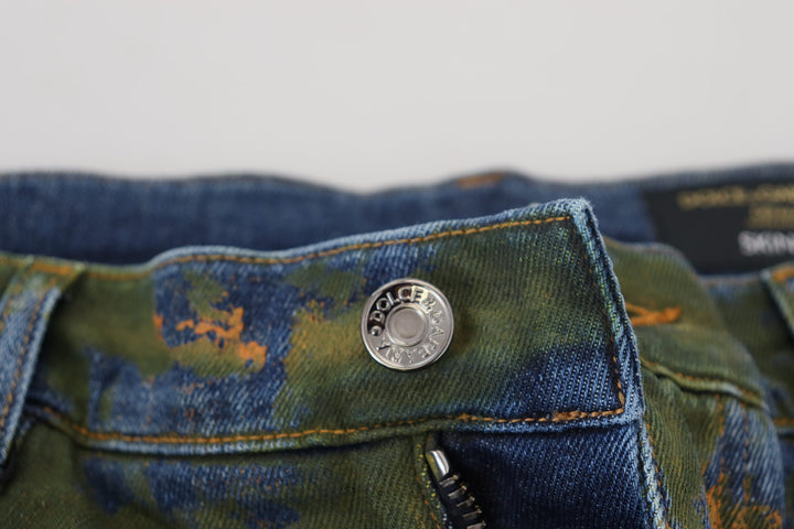 Blaugrüne Skinny Denim-Jeans aus Baumwolle