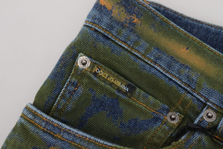 Blaugrüne Skinny Denim-Jeans aus Baumwolle