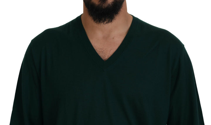 Grüner Kaschmirpullover mit V-Ausschnitt