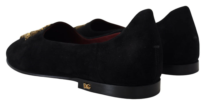 Schwarz Wildleder Gold Kreuz Slip On Loafers Schuhe