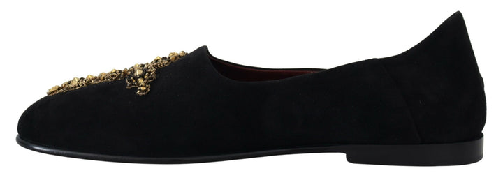 Schwarz Wildleder Gold Kreuz Slip On Loafers Schuhe