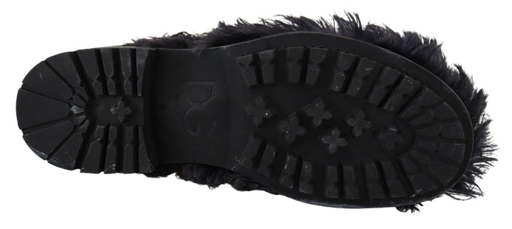 Schwarz Leder Combat Shearling Stiefel Schuhe