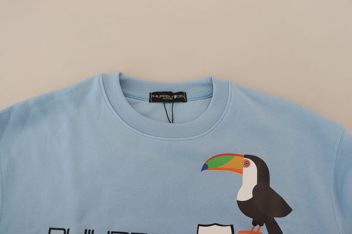 Hellblauer Pullover mit Logodruck und langen Ärmeln