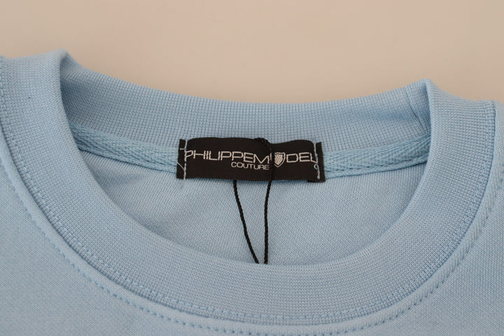 Hellblauer Pullover mit Logodruck und langen Ärmeln