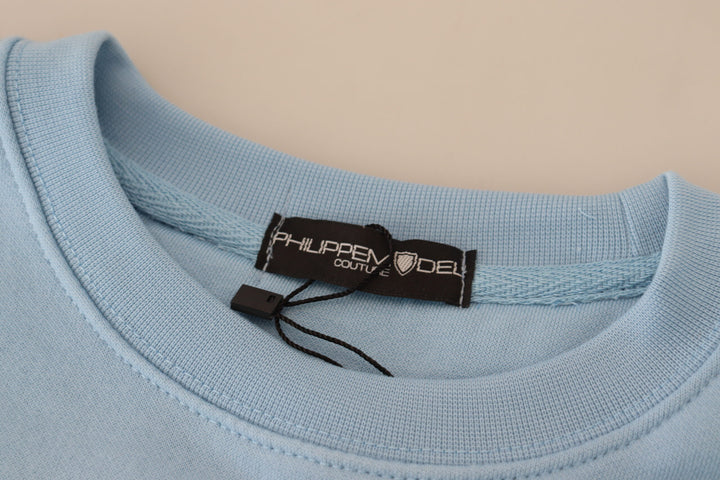 Hellblauer Pullover mit Logodruck und langen Ärmeln