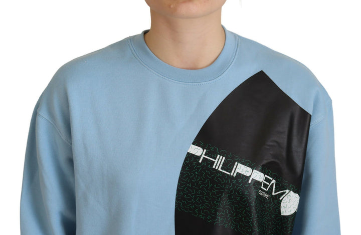 Hellblauer Pullover mit Logodruck und langen Ärmeln