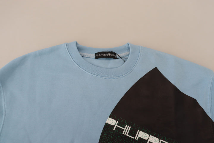 Hellblauer Pullover mit Logodruck und langen Ärmeln