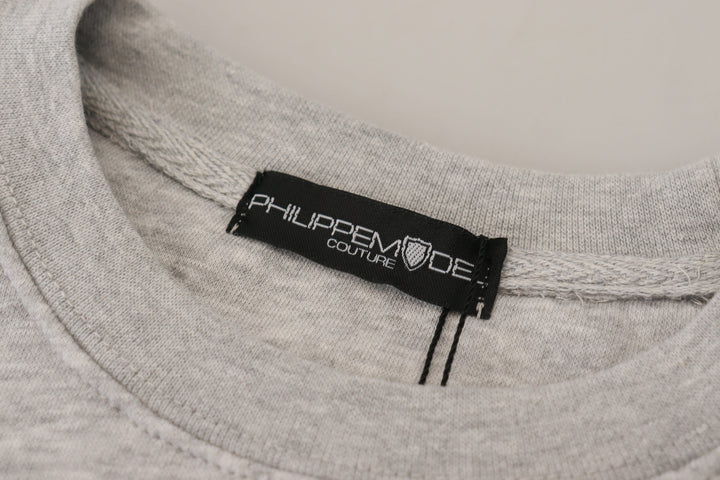 Grauer bedruckter Pullover mit langen Ärmeln Pullover