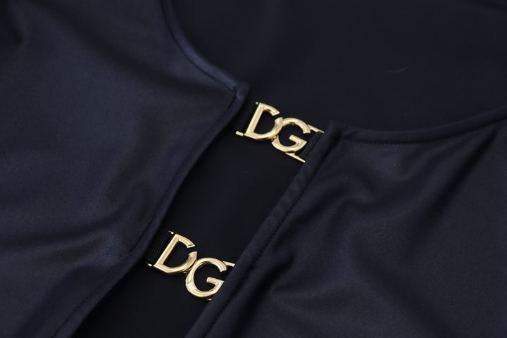 Elegant black top with 3/4 sleeves and gold decoration
