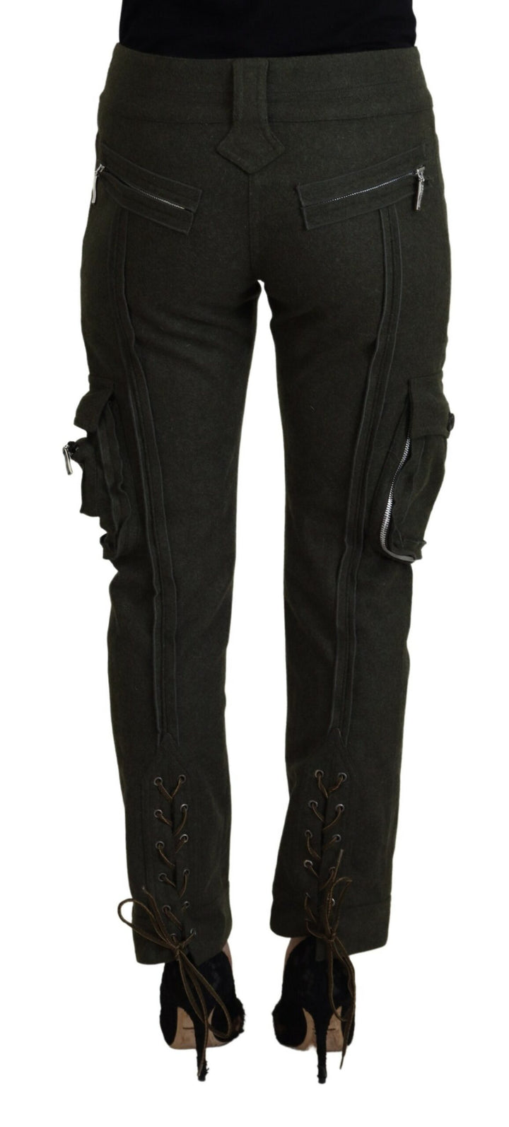 Grüne Lace Up Leg Frauen Tapered Pants