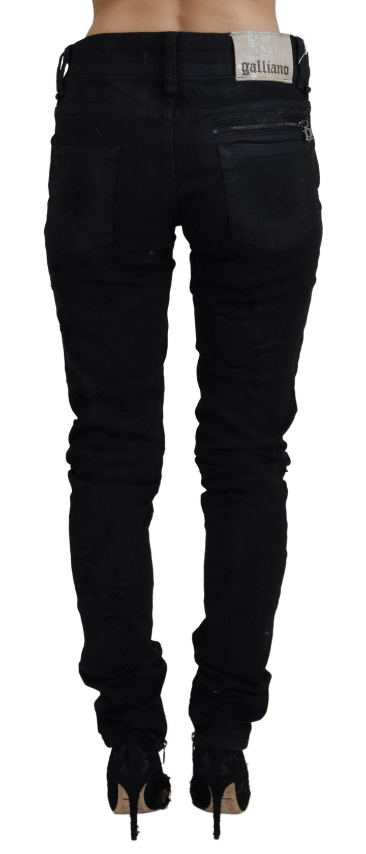 Schwarze Baumwolle Mid Waist Skinny Slim Fit Denim Jeans
