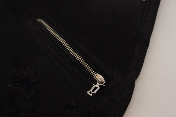 Schwarze Baumwolle Mid Waist Skinny Slim Fit Denim Jeans