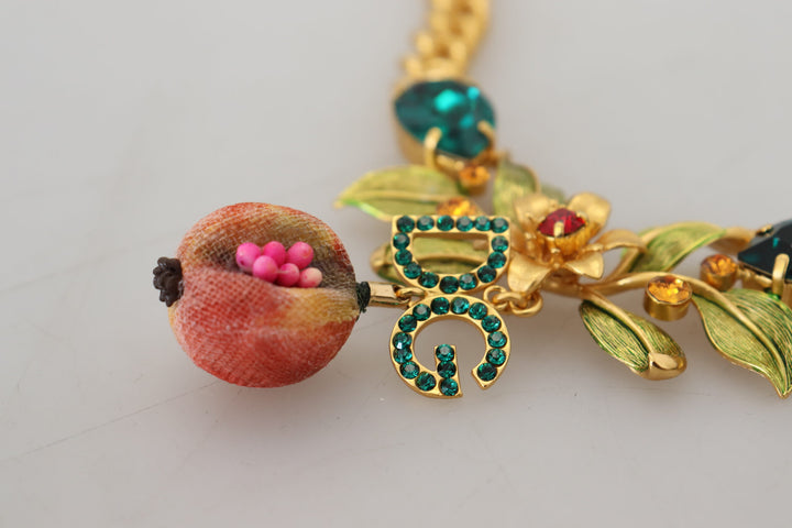 Elegant gold-colored necklace with flowers and fruits