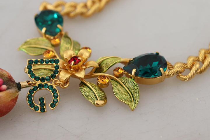 Elegant gold-colored necklace with flowers and fruits