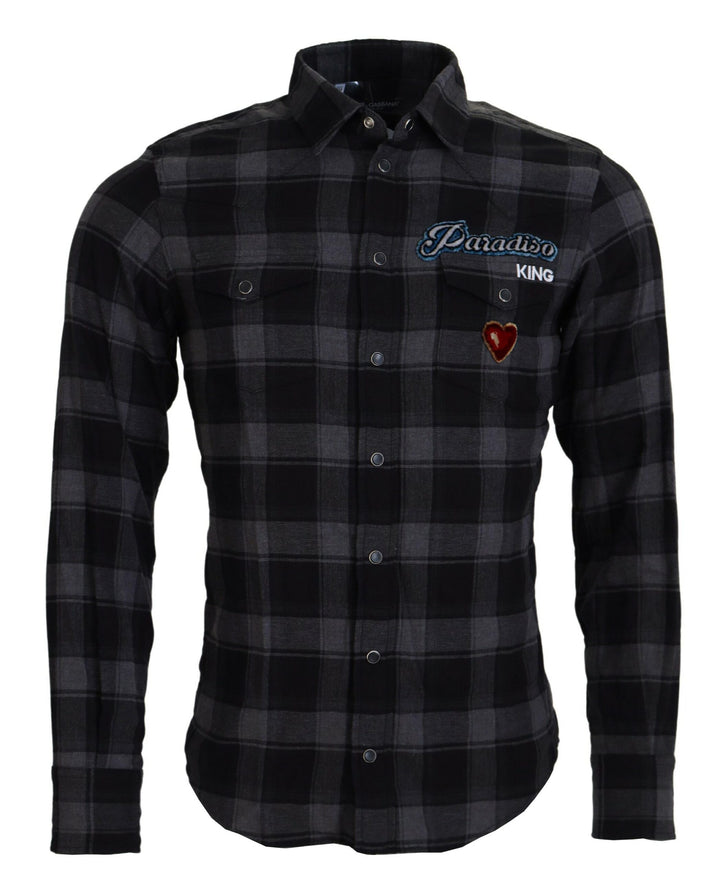 Schwarz Gray Check Herren Langarmhemd