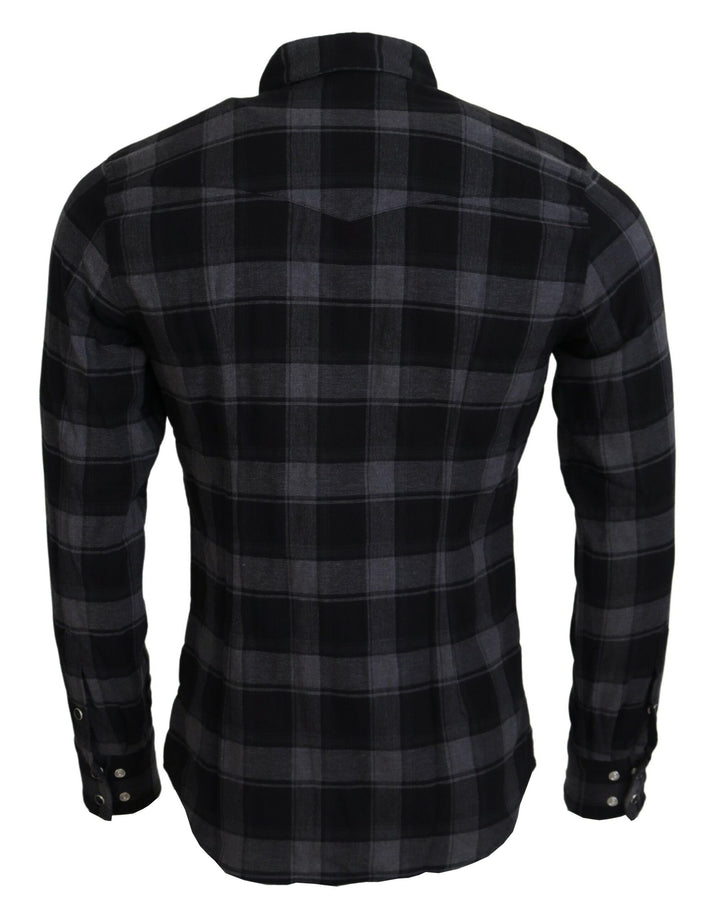 Schwarz Gray Check Herren Langarmhemd