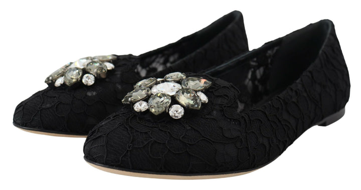 Schwarz Taormina Spitze Kristalle Flats Schuhe