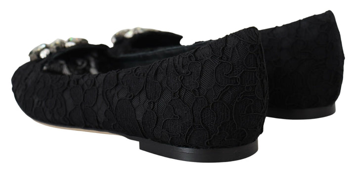 Schwarz Taormina Spitze Kristalle Flats Schuhe