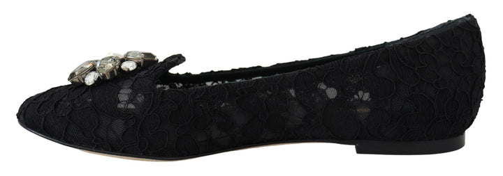 Schwarz Taormina Spitze Kristalle Flats Schuhe
