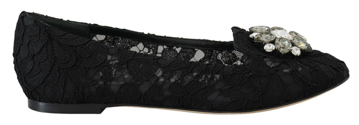 Schwarz Taormina Spitze Kristalle Flats Schuhe