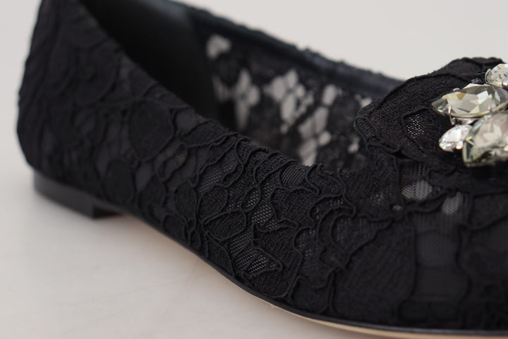 Schwarz Taormina Spitze Kristalle Flats Schuhe