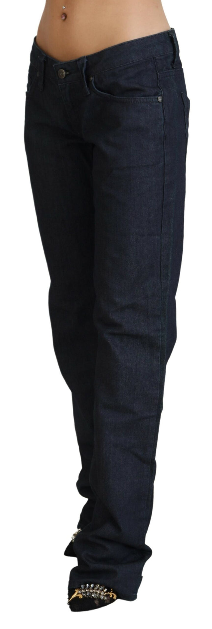 Dunkelblaue Straight Fit Denim-Jeans mit niedriger Taille für Frauen