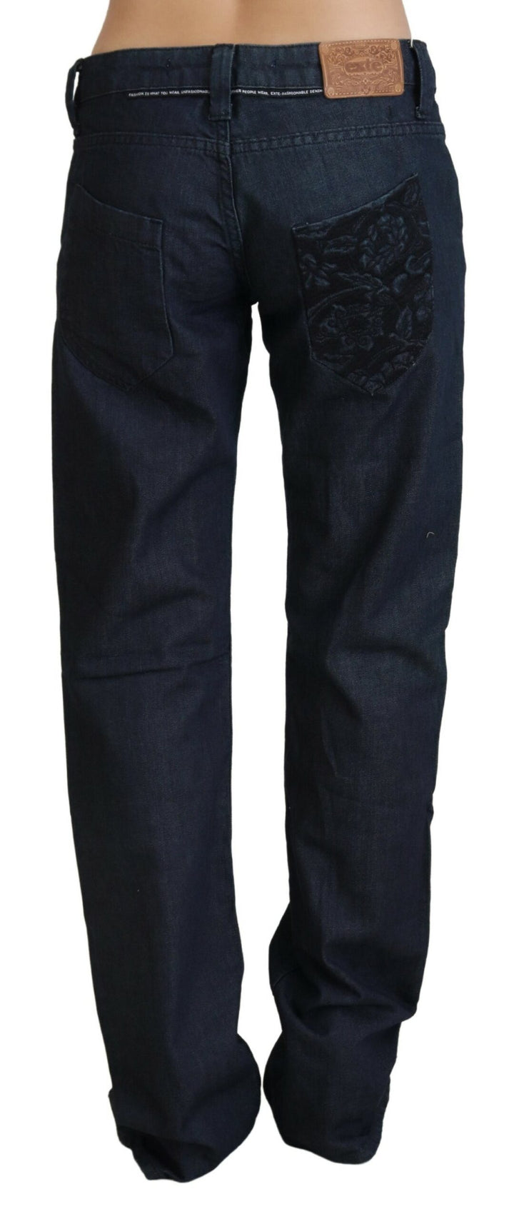 Dunkelblaue Straight Fit Denim-Jeans mit niedriger Taille für Frauen