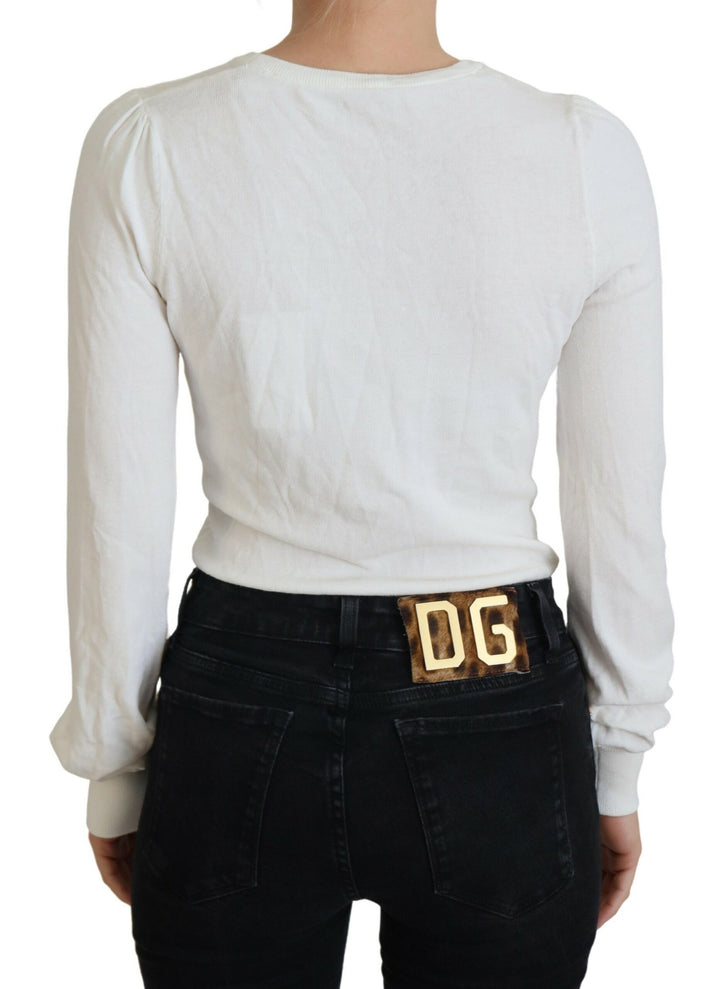 Elfenbeinfarbener V-Ausschnitt mit langen Ärmeln Damen Bluse Top