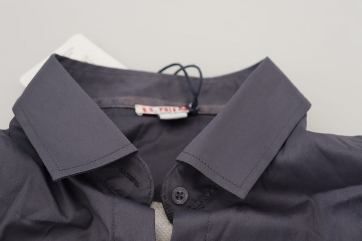 Graues bedrucktes Oberteil mit langen Ärmeln und Kragen