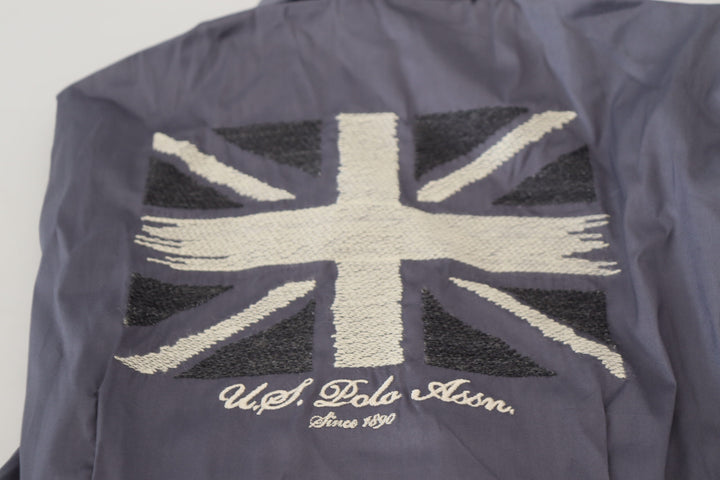 Graues bedrucktes Oberteil mit langen Ärmeln und Kragen