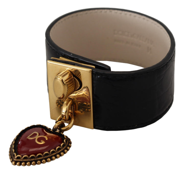 Elegant black leather bracelet with gold details