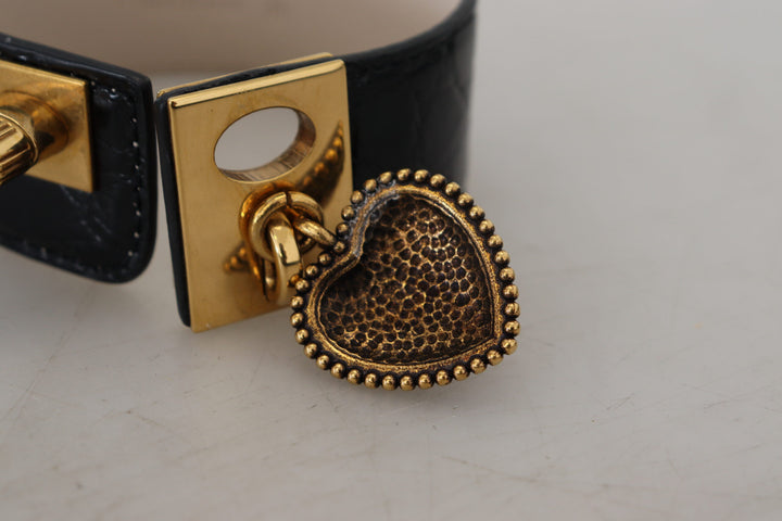 Elegant black leather bracelet with gold details