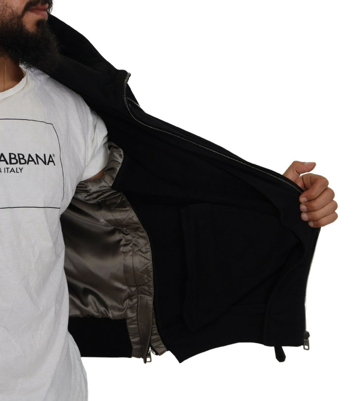 Smooth black bomber jacket with hood