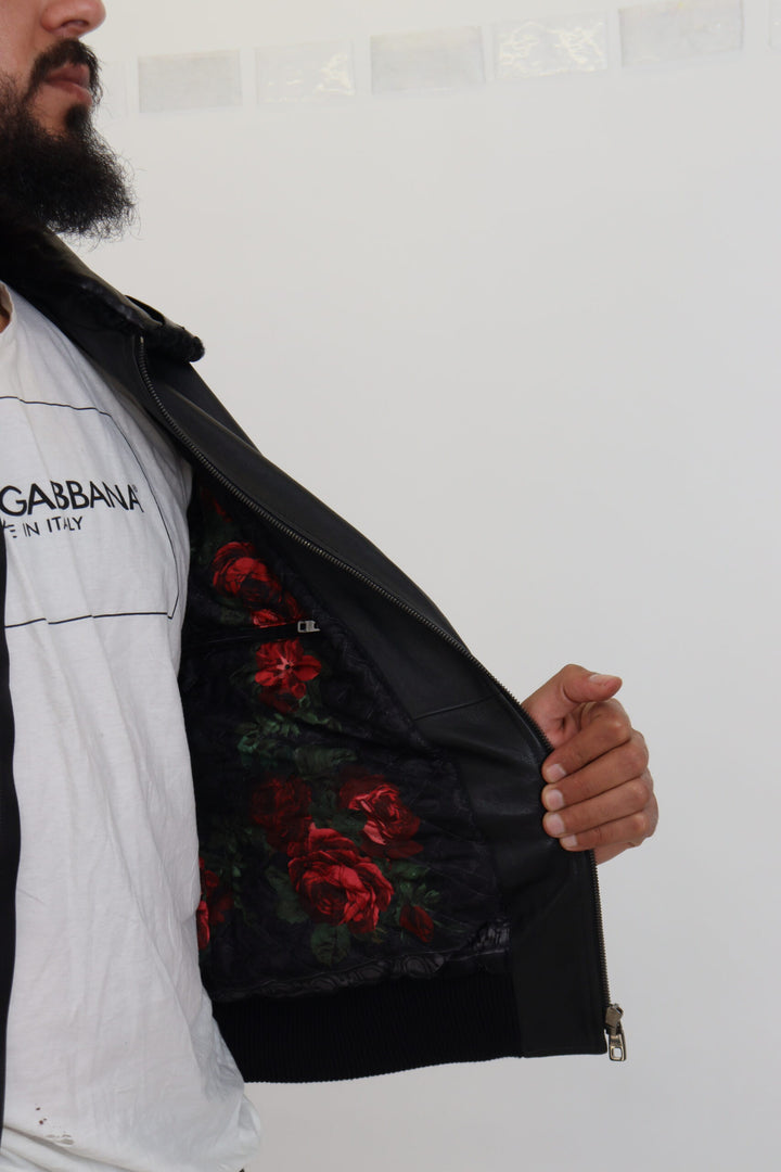 Chic black leather jacket with silk lining
