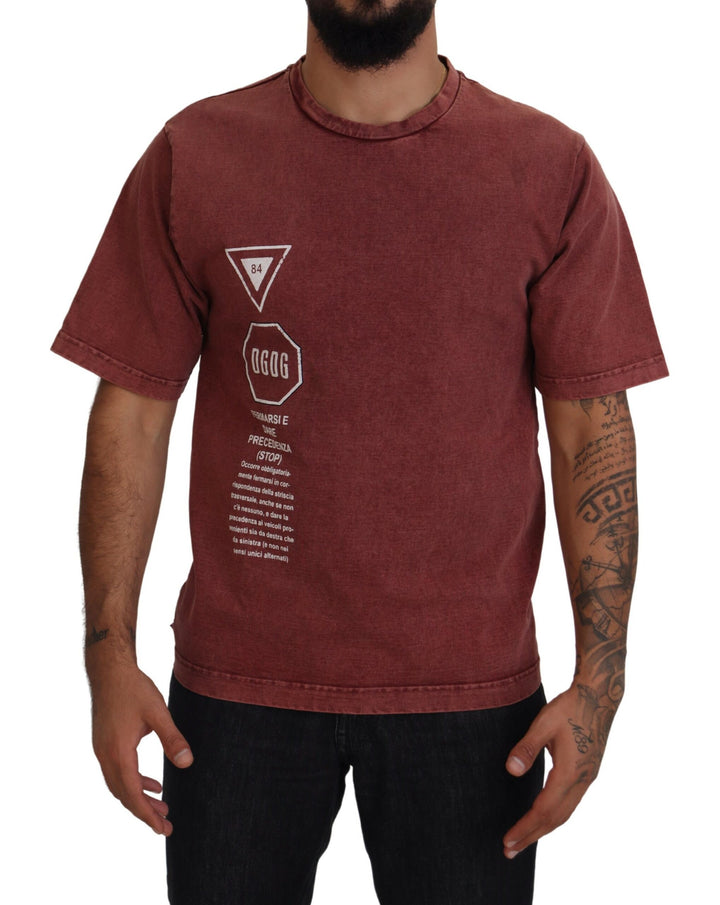 Elegant maroon printed cotton T-shirt