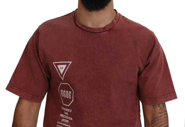 Elegant maroon printed cotton T-shirt