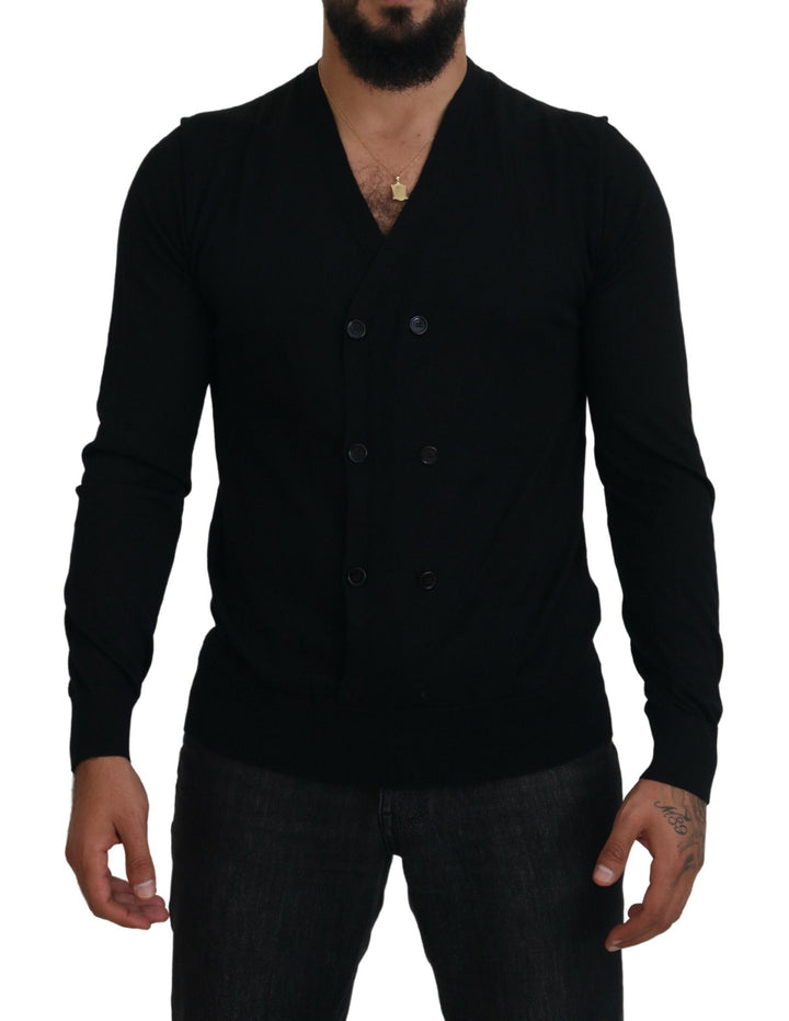 Elegant black cashmere cardigan sweater