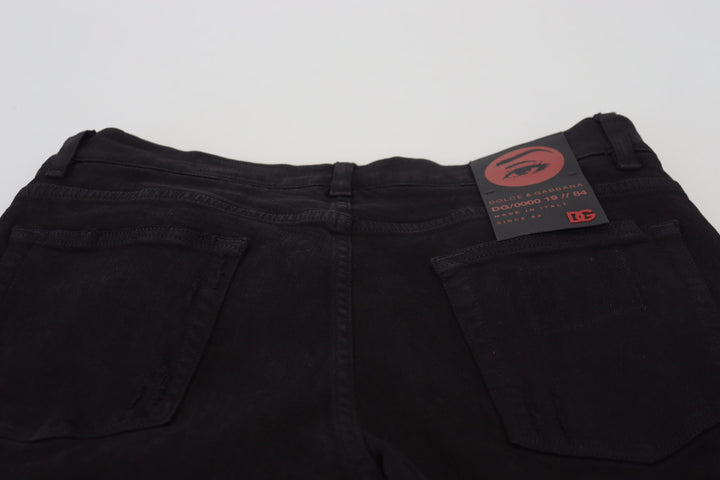Schwarze Slim Fit Tattered Denim Baumwolljeans