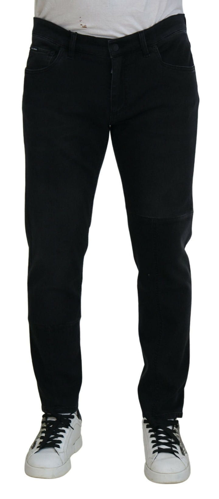 Schwarze Angel-Stickerei Skinny Denim Jeans